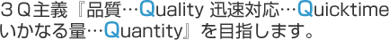 ３Ｑ主義『品質(Quality)迅速対応(Quicktime)いかなる量(Quantity）』を目指します。